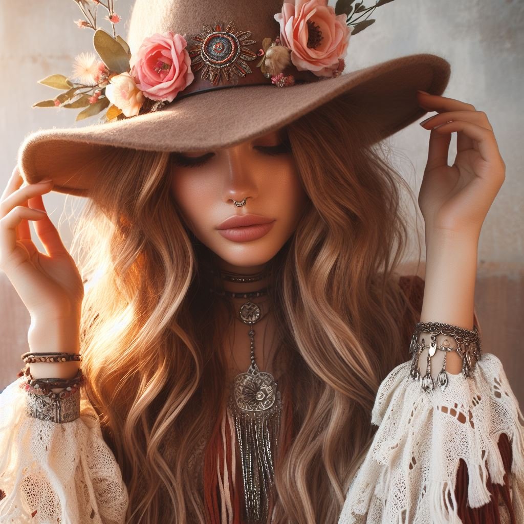 black wide brim hat with unique flair