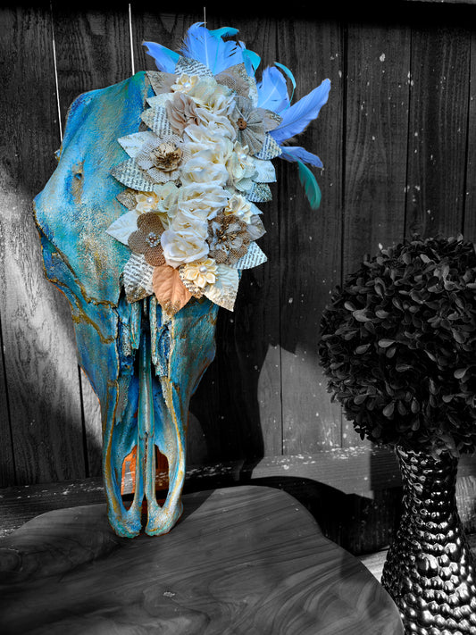✨ Hand-Painted & Bedazzled Authentic Cow Skull Wall Decor ✨