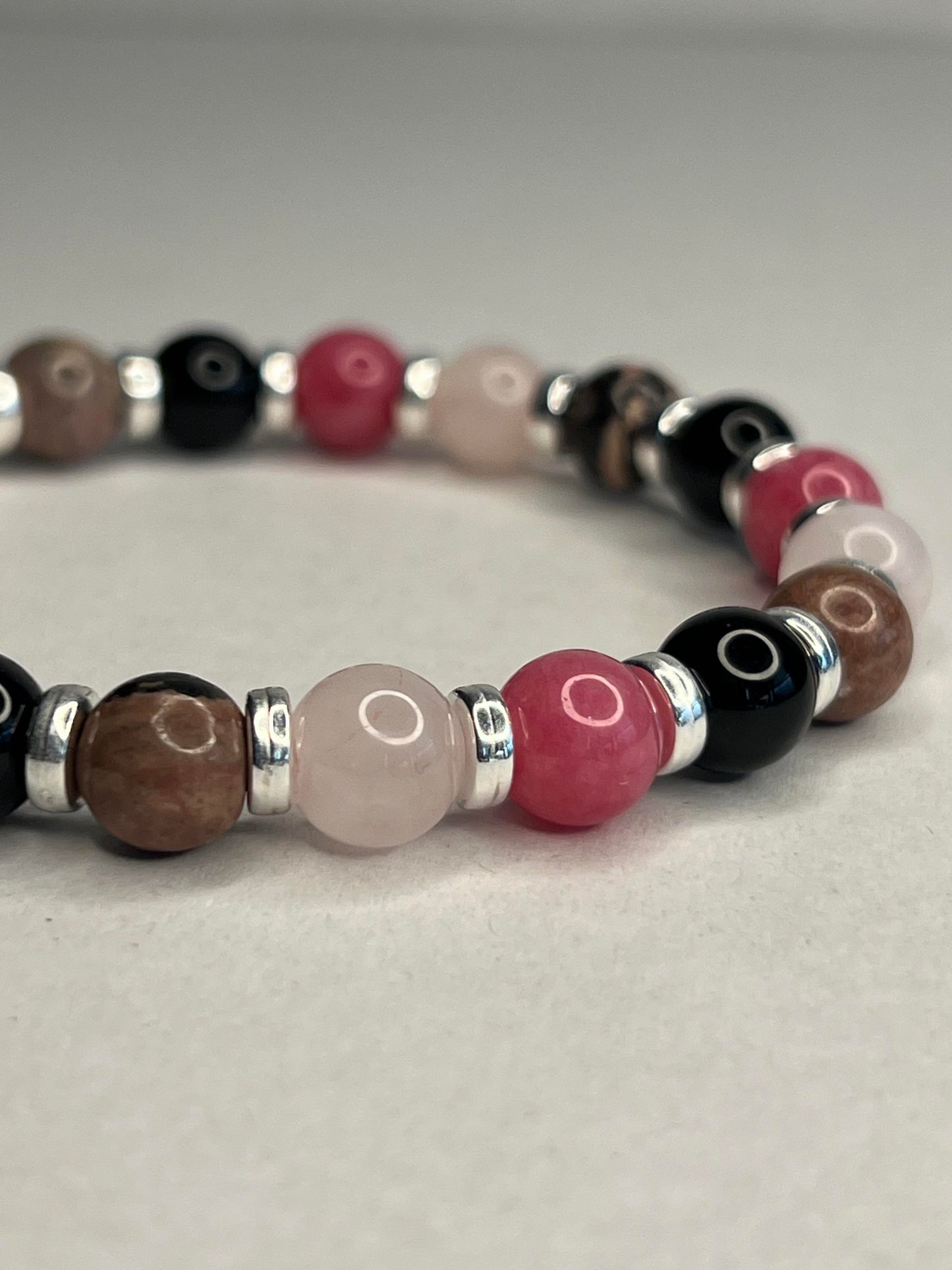 Carnelian, Black Onyx, Bloodstone with Rose Quartz and steel