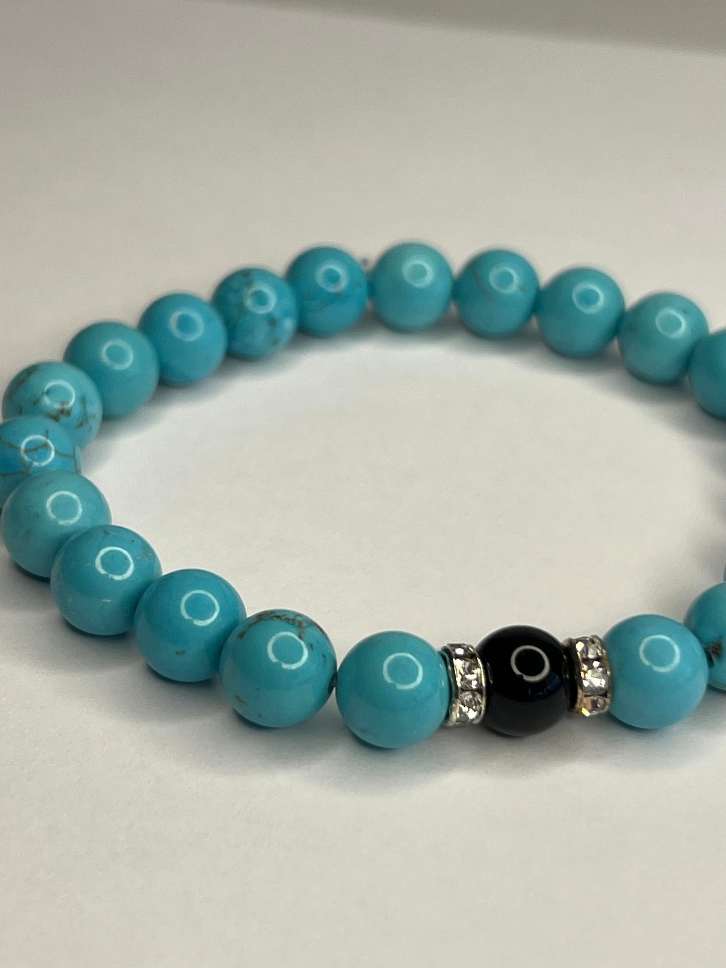 Marble Turquoise with Black Onyx and steel  Rhinestones