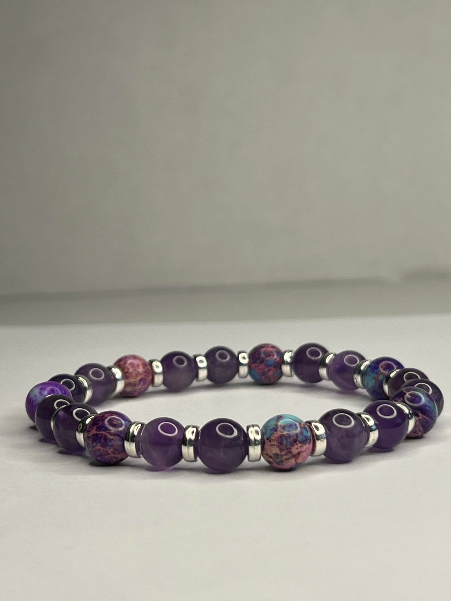 Purple Tourmaline and Amethyst with silver steel