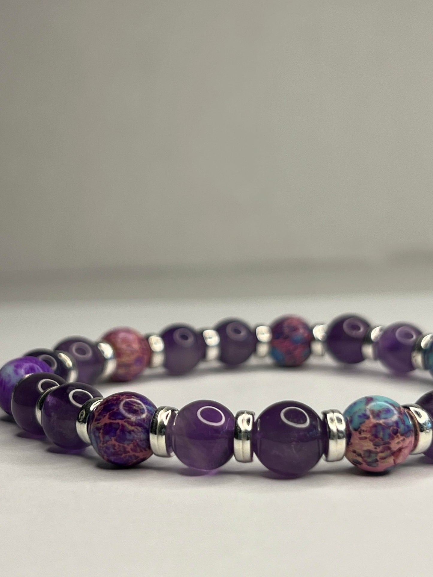 Purple Tourmaline and Amethyst with silver steel