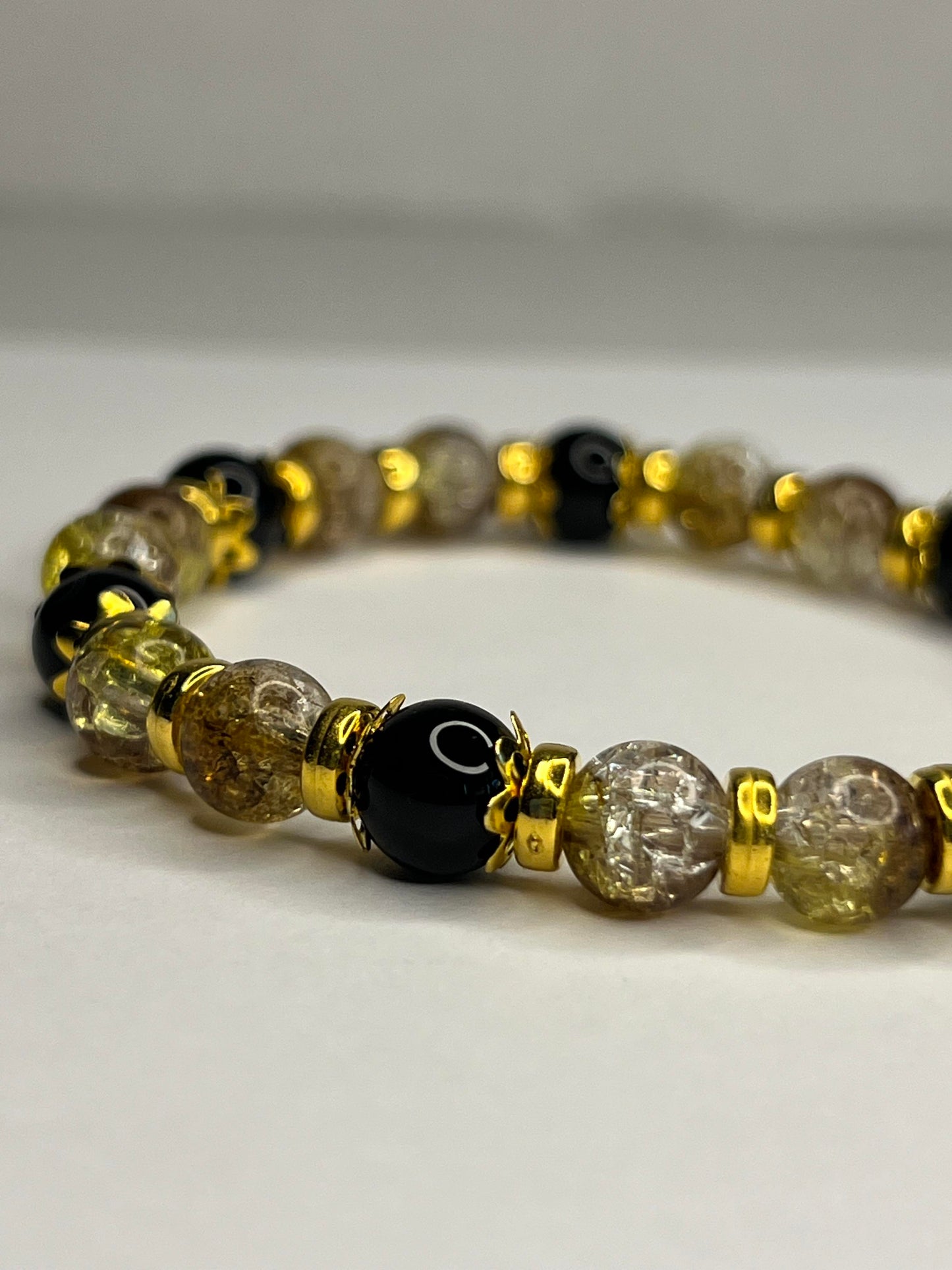 Citrine and Black Onyx with Golden Stainless Steel