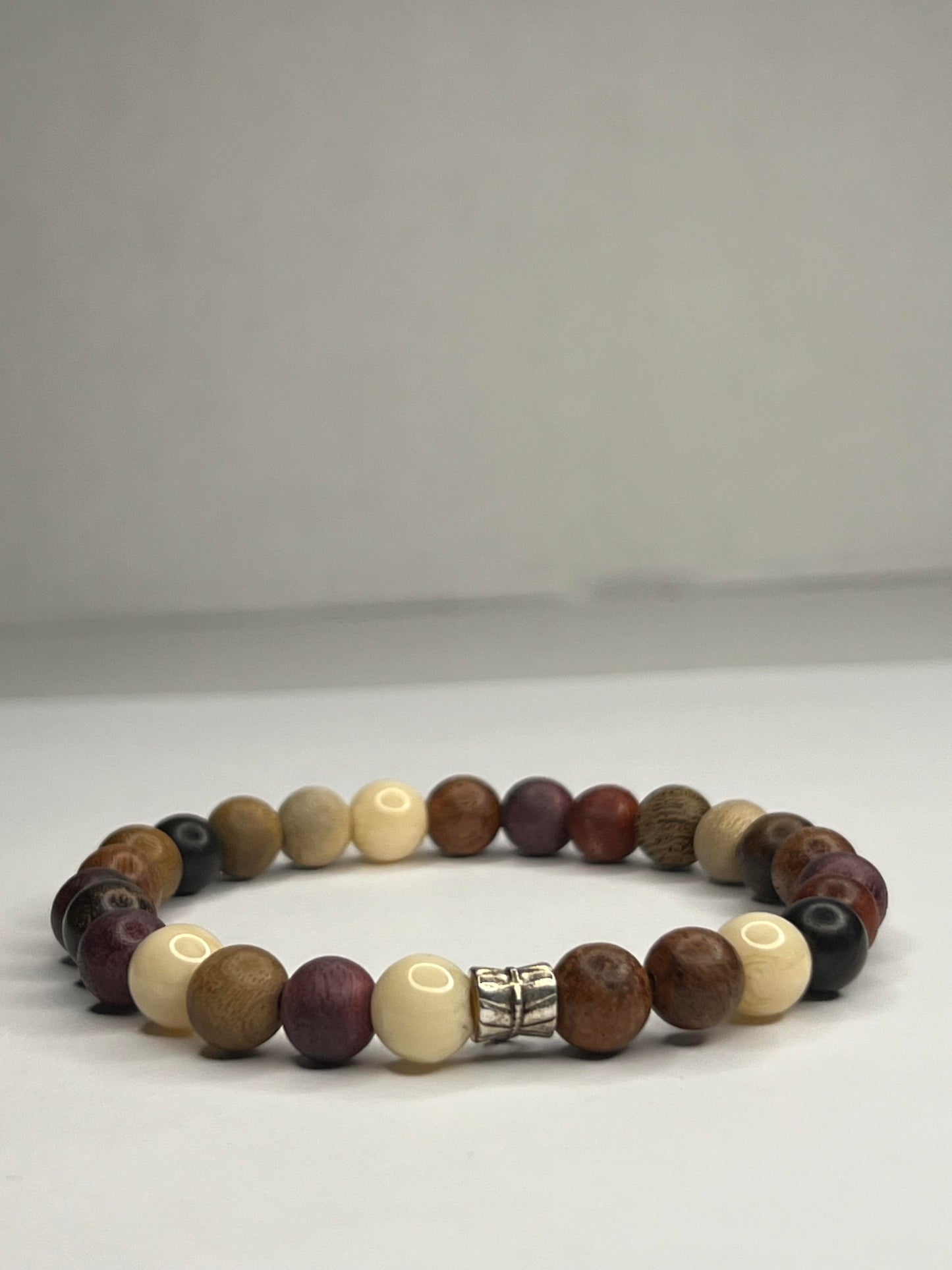 Calcite, Lepidolite, Black Onyx and Organic wood with Steel