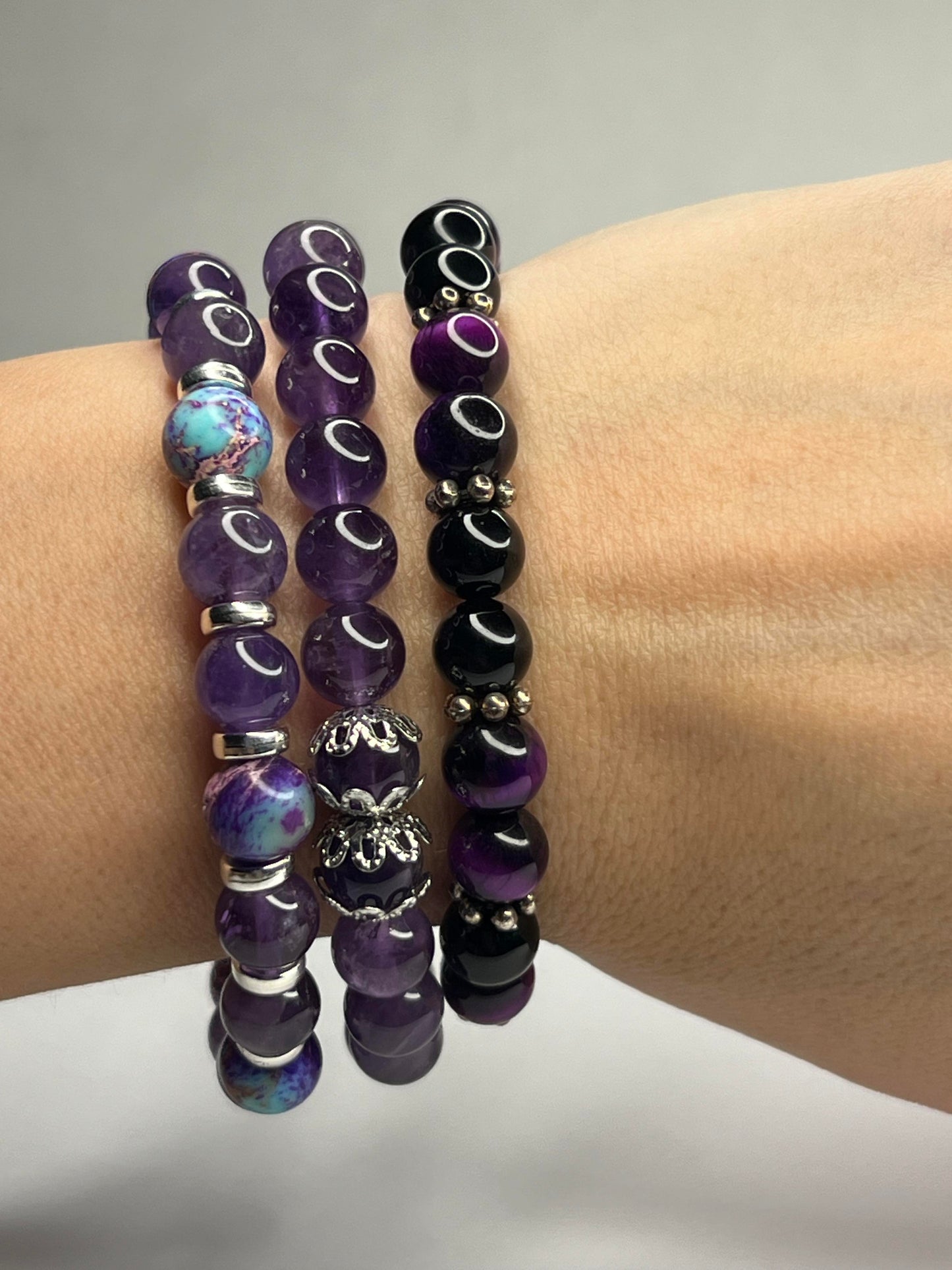 Purple Tourmaline and Amethyst with silver steel