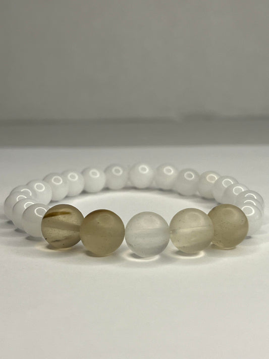 Pure white quartz, with Amethyst and  Matte Watermelon Rind