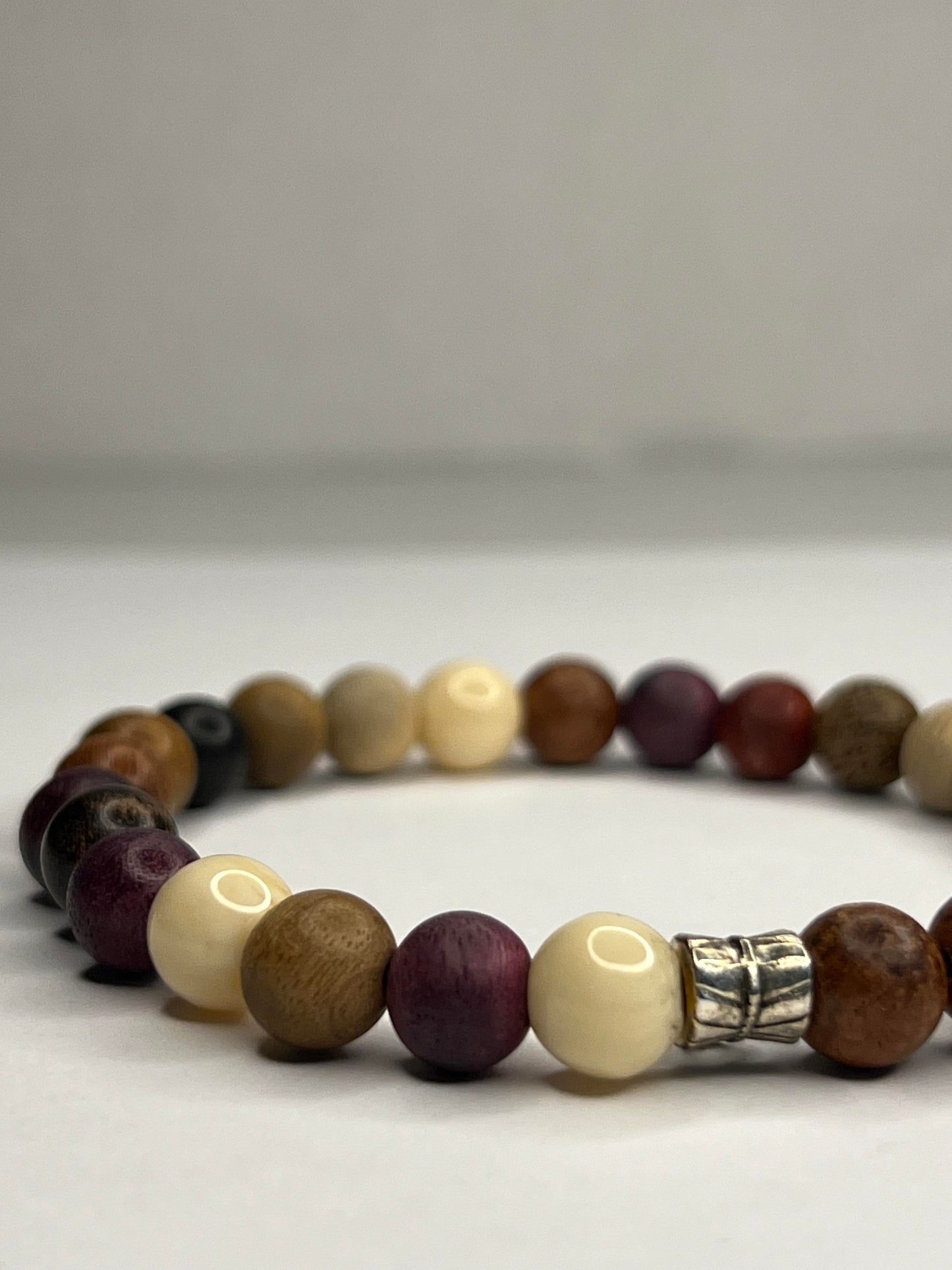 Calcite, Lepidolite, Black Onyx and Organic wood with Steel
