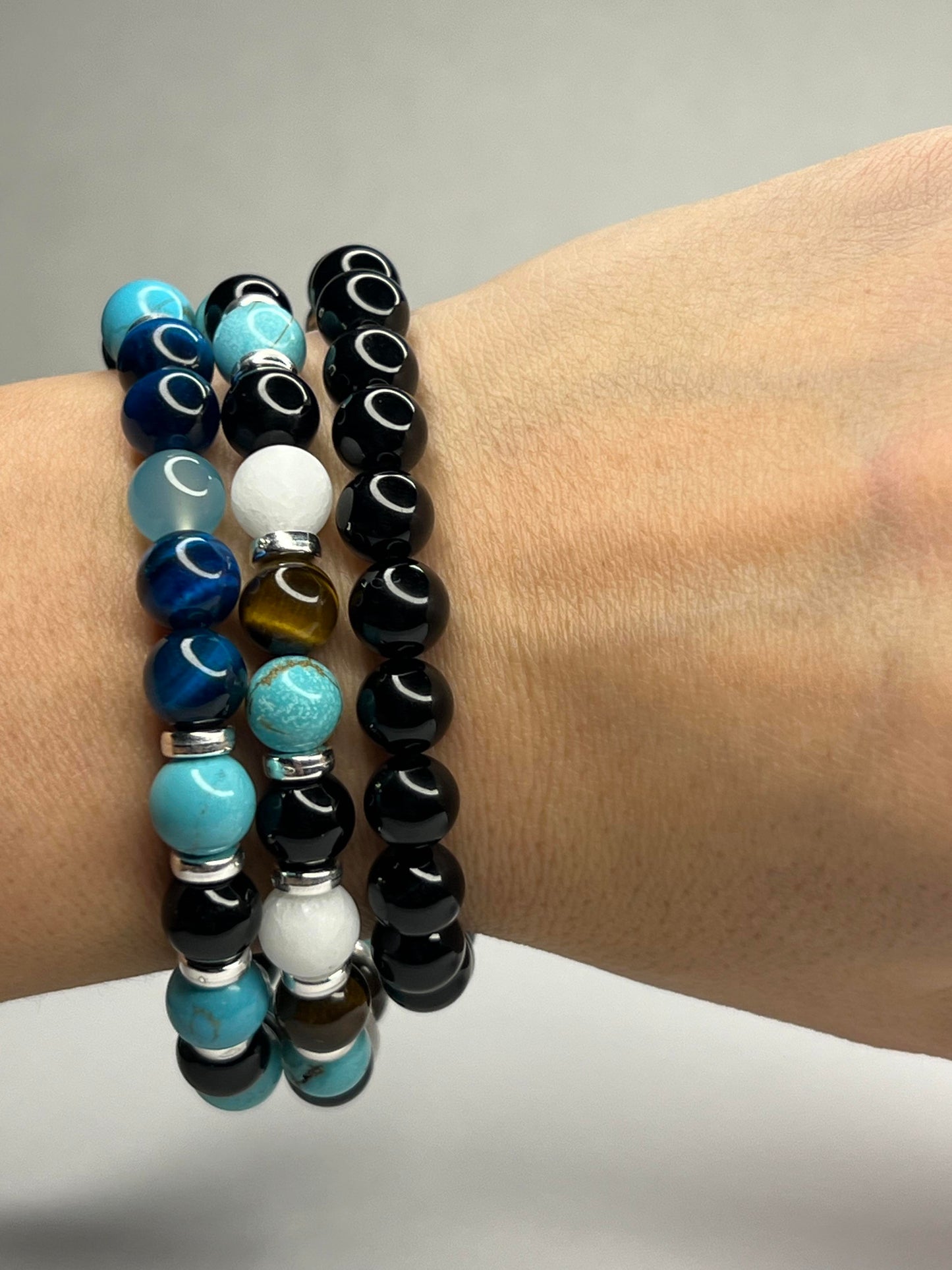 Obsidian and Blue quartz with steel heart charm