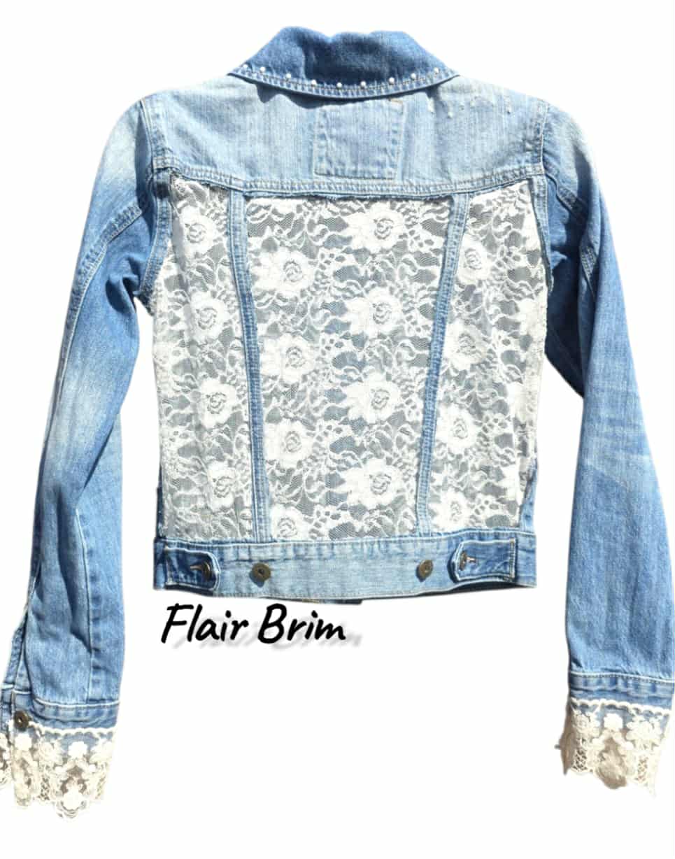 Boho Lace Denim Jacket: Handmade Appliqué, Vintage Accents