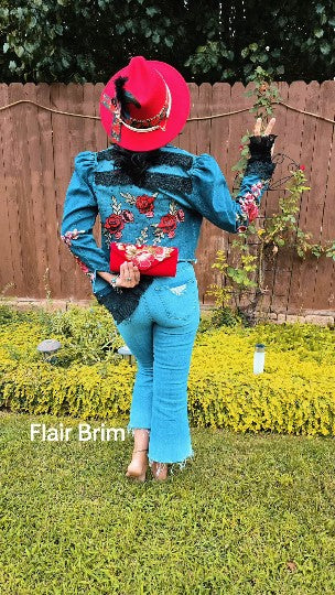 Gypsy Wanderer Denim Jacket – Boho Lace, Puff Sleeves & Western Embroidery