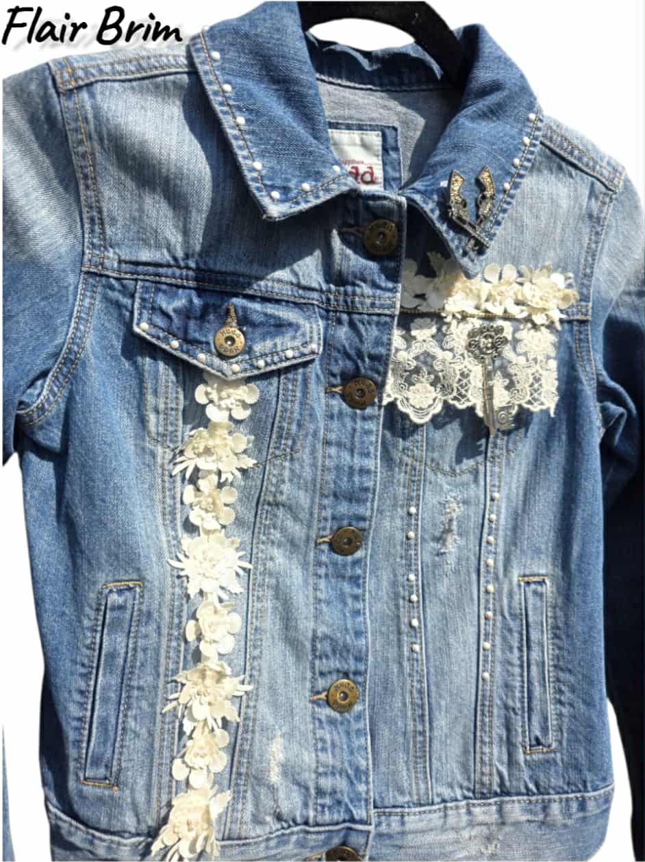 Boho Lace Denim Jacket: Handmade Appliqué, Vintage Accents
