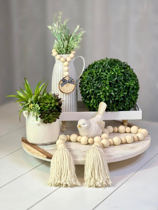 Naturaal Wood Beads Garland with Tassel