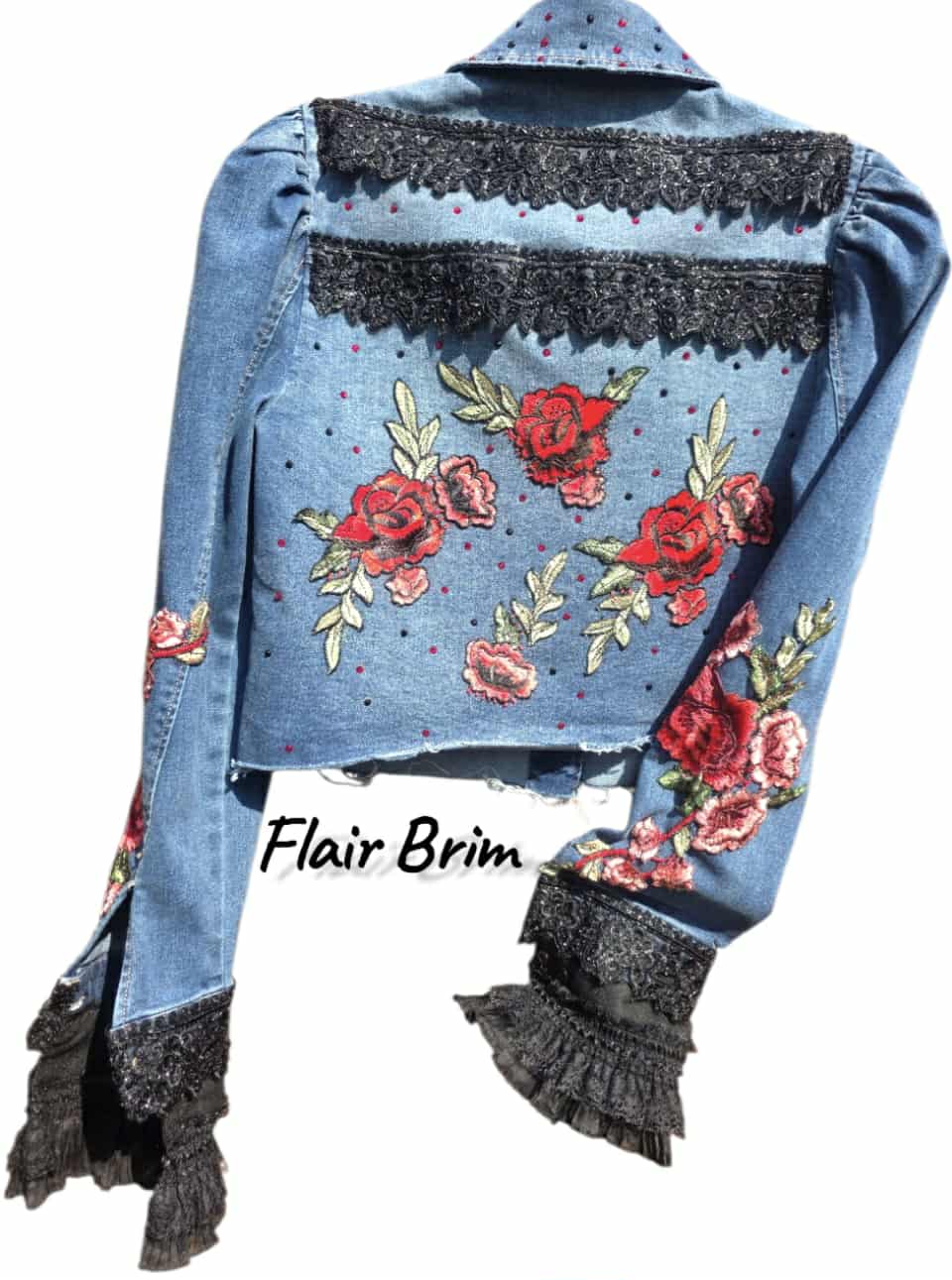 Gypsy Wanderer Denim Jacket – Boho Lace, Puff Sleeves & Western Embroidery