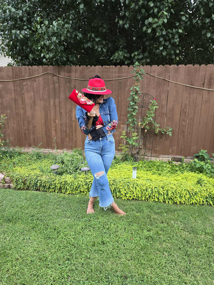 Gypsy Wanderer Denim Jacket – Boho Lace, Puff Sleeves & Western Embroidery