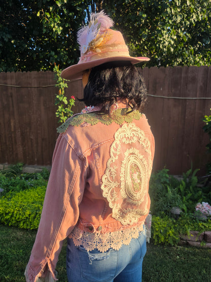 Dusk Pink Lace-Embellished Denim Jacket Handmade with love | One-of-a-kind | Flair Brim Exclusive