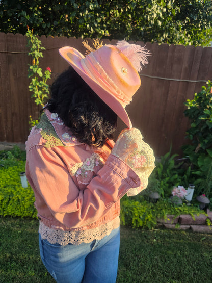 Dusk Pink Lace-Embellished Denim Jacket Handmade with love | One-of-a-kind | Flair Brim Exclusive