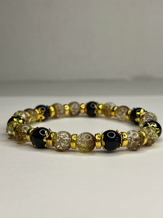 Citrine and Black Onyx with Golden Stainless Steel