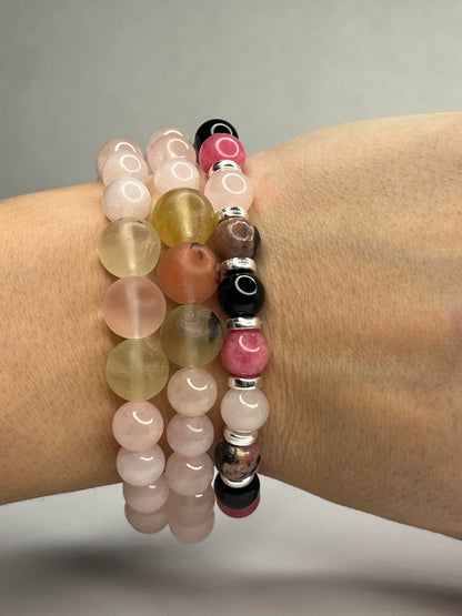 Carnelian,  Black Onyx, Bloodstone with Rose Quartz and steel