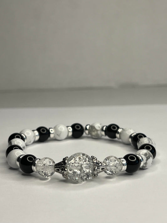 Howlite with Pure Crystals, Black Onyx and Steel