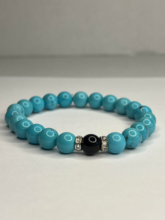 Marble Turquoise with Black Onyx and steel  Rhinestones