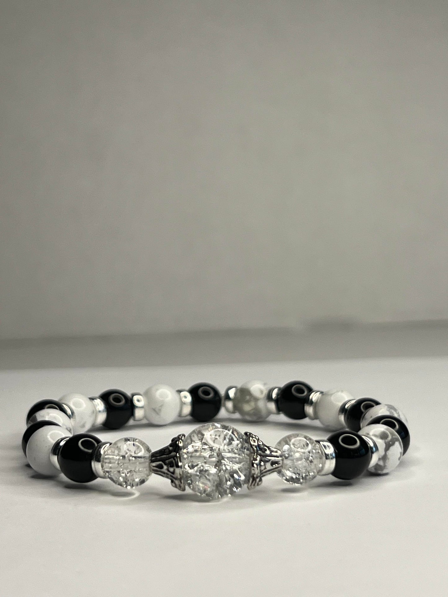 Howlite with Pure Crystals, Black Onyx and Steel