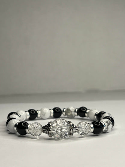 Howlite with Pure Crystals, Black Onyx and Steel