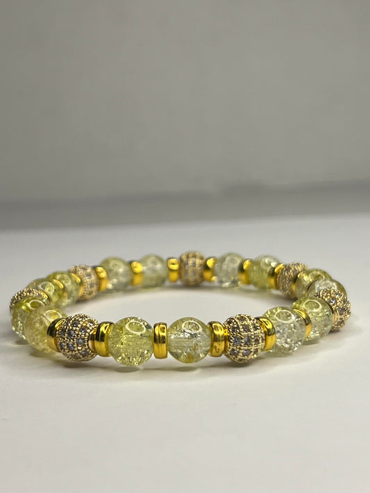 Quartz Crystal, Citrine, Rhinestone-studded natural beads, and Golden Stainless Steel
