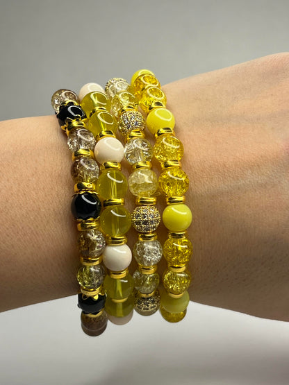 Quartz Crystal, Citrine, Rhinestone-studded natural beads, and Golden Stainless Steel