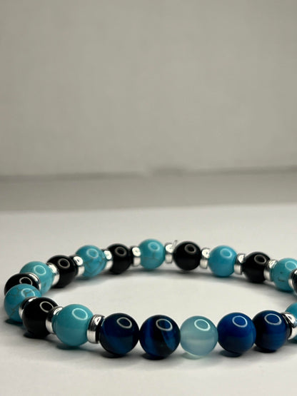 Lapis Lazuli, Aquamarine, Turquoise Marble with steel