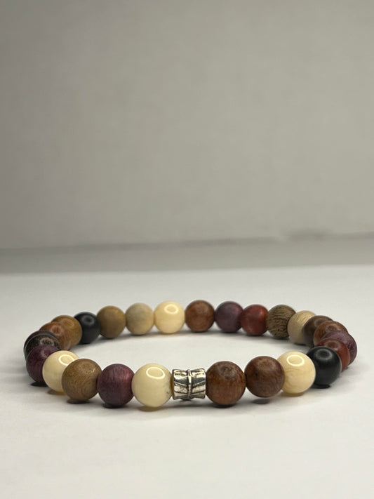 Calcite, Lepidolite, Black Onyx and Organic wood with Steel