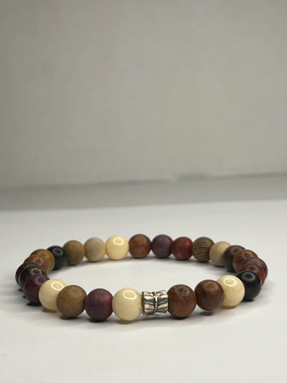 Calcite, Lepidolite, Black Onyx and Organic wood with Steel