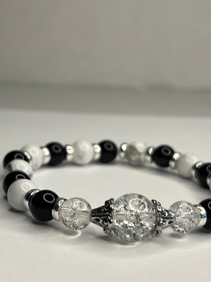 Howlite with Pure Crystals, Black Onyx and Steel