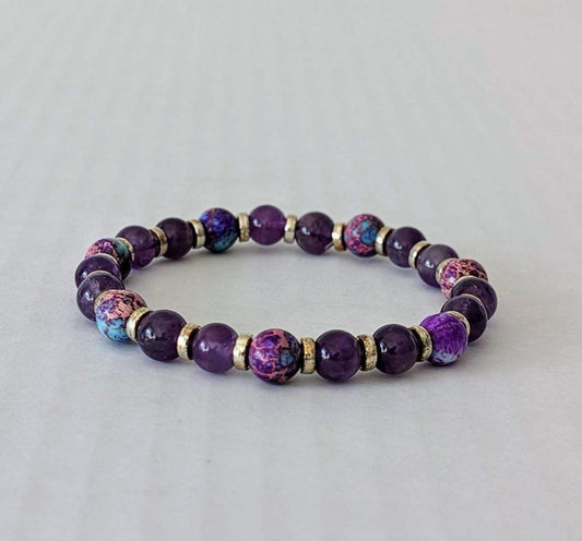 Purple Tourmaline and Amethyst with silver steel