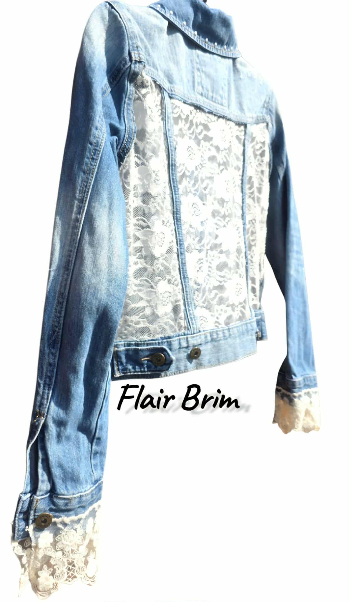 Boho Lace Denim Jacket: Handmade Appliqué, Vintage Accents