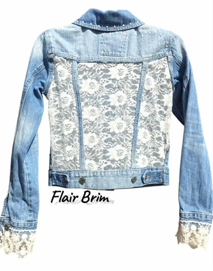 Boho Lace Denim Jacket: Handmade Appliqué, Vintage Accents
