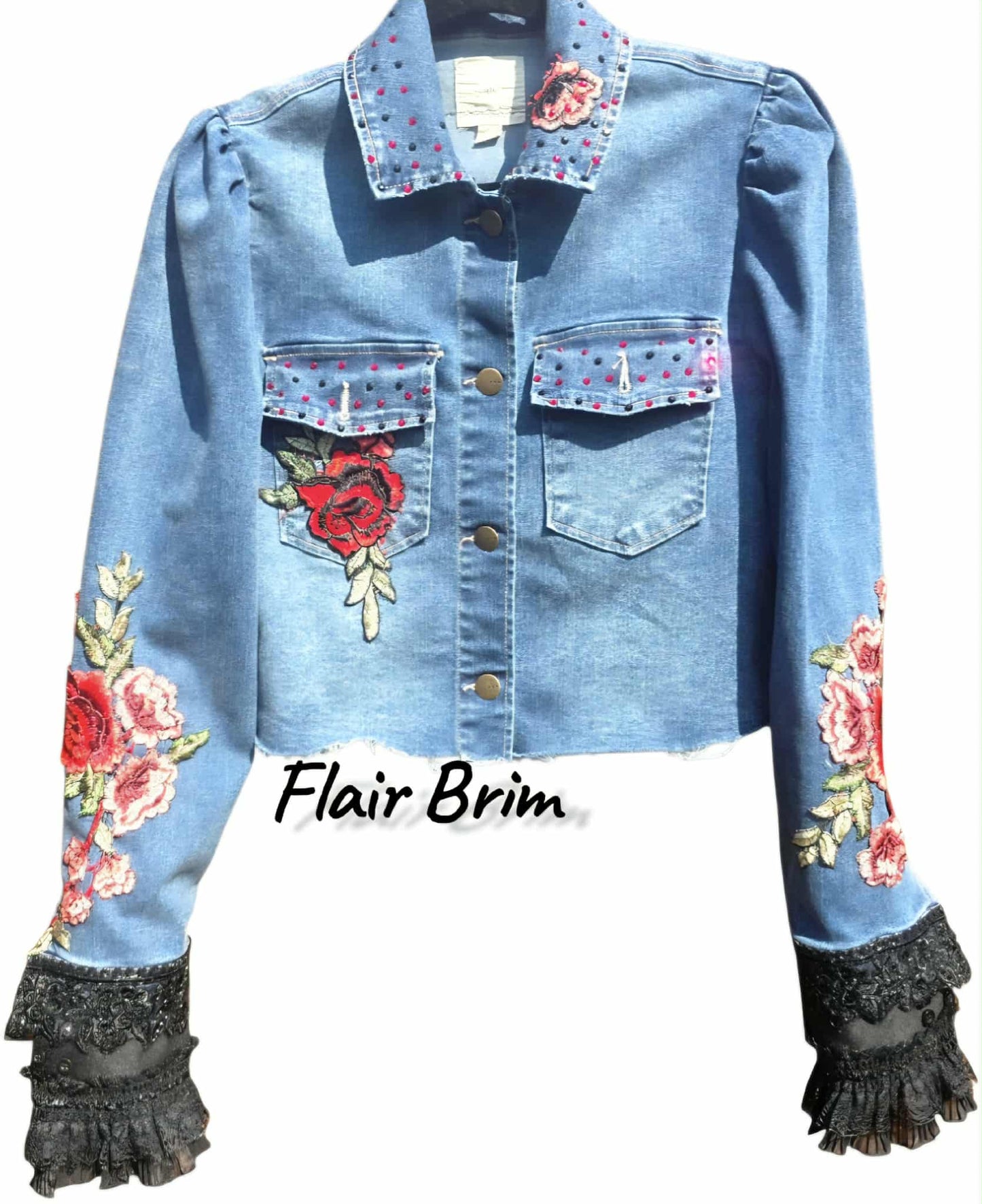 Gypsy Wanderer Denim Jacket – Boho Lace, Puff Sleeves & Western Embroidery