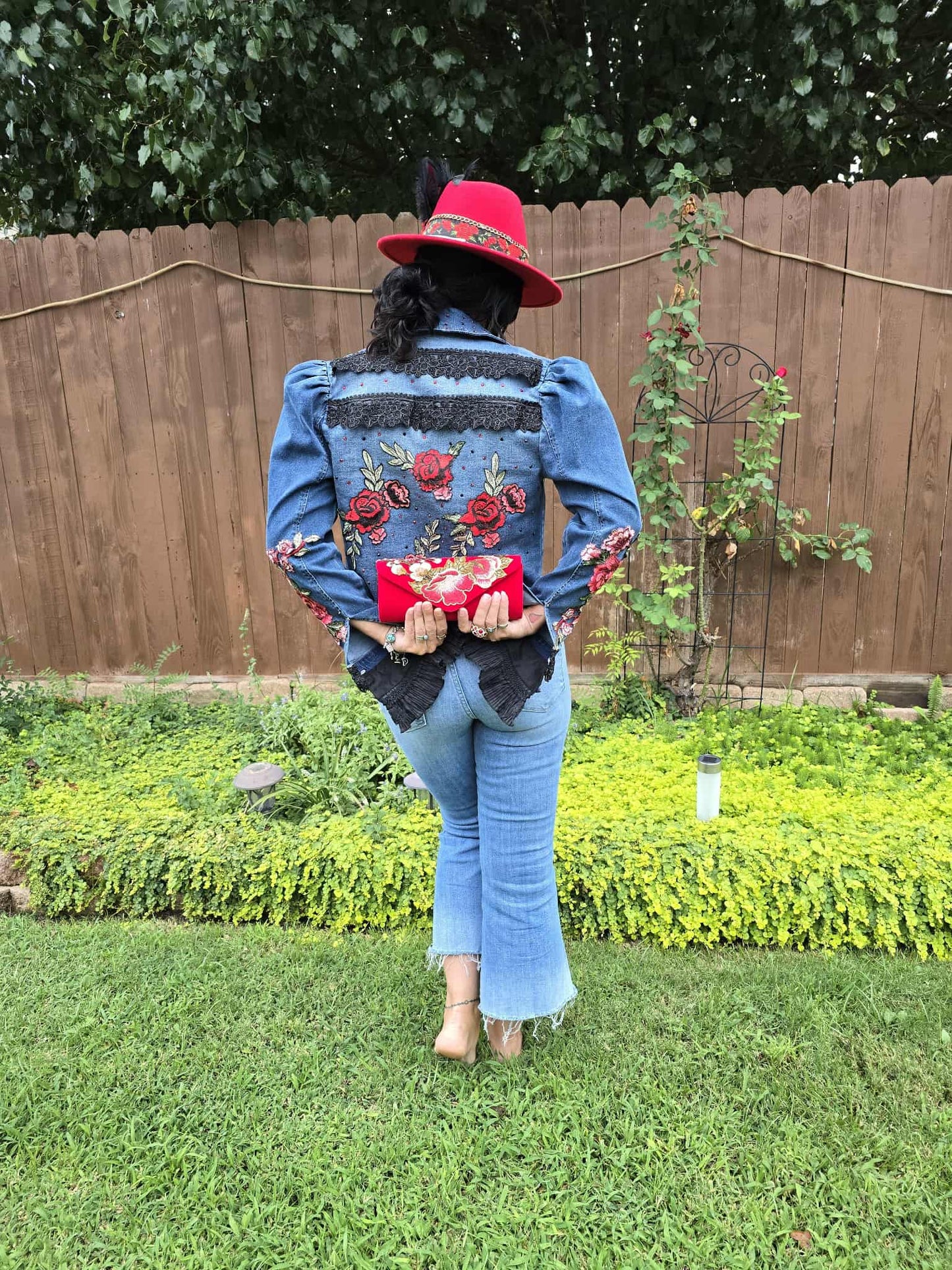 Gypsy Wanderer Denim Jacket – Boho Lace, Puff Sleeves & Western Embroidery