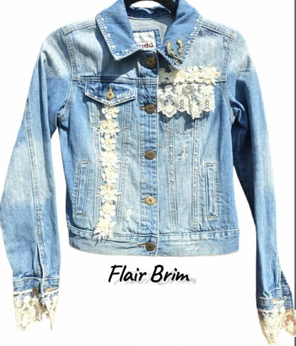 Boho Lace Denim Jacket: Handmade Appliqué, Vintage Accents