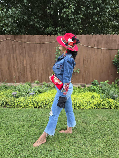 Gypsy Wanderer Denim Jacket – Boho Lace, Puff Sleeves & Western Embroidery