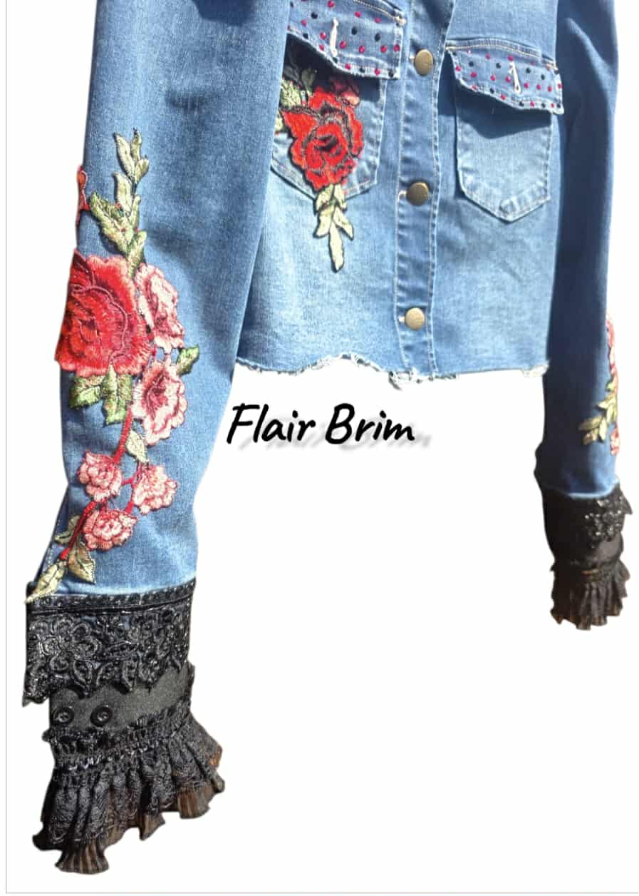 Gypsy Wanderer Denim Jacket – Boho Lace, Puff Sleeves & Western Embroidery