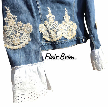 BOHO Statement Denim Jacket with Lace & Gold Epaulet | Unique Hand Embellished Jean Jacket