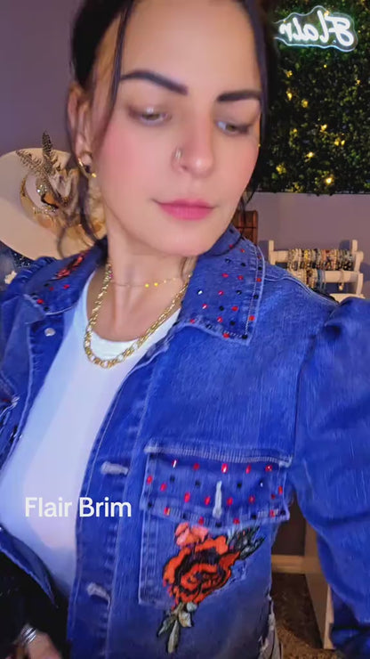 Gypsy Wanderer Denim Jacket – Boho Lace, Puff Sleeves & Western Embroidery